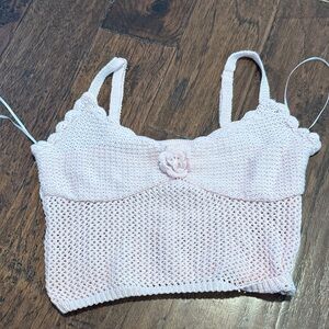 Elegant Light Pink Knit Crop Top